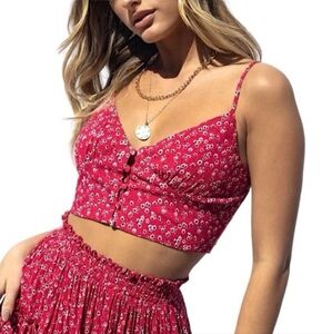 Princess Polly Shah‎ Floral Button Front Cropped Tank Size 4 - Flawed